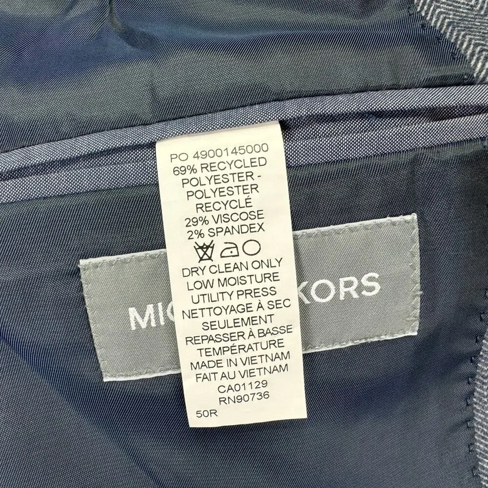 Michael Kors Mens Keates Classic Fit Herringbone Woven Sport Coat Light Blue 50R